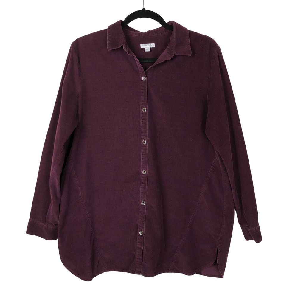 J. Jill Womens Corduroy Button Down Shirt Size M Purple 70s Retro Classic Office
